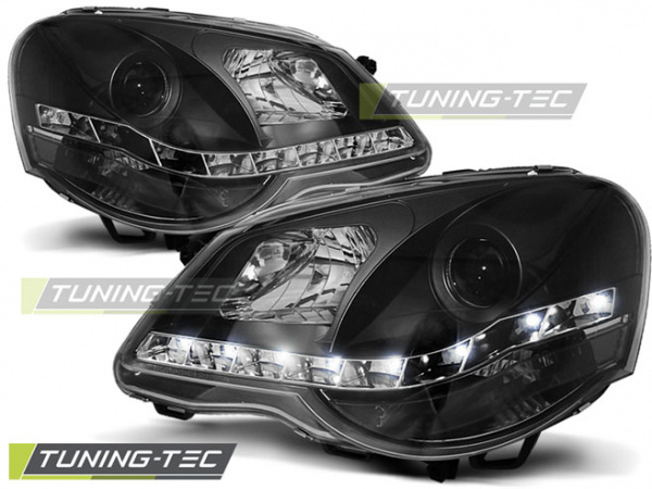 LED Tagfahrlicht Design Scheinwerfer für VW Polo 9N3 05-09 schwarz